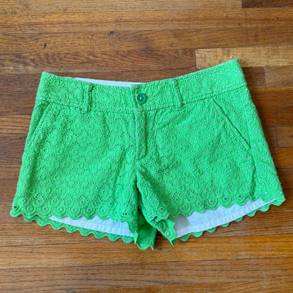 Lilly Pulitzer Walsh Short In New Green Sweet Floral Eyelet Size 00 - Picture 2 of 5